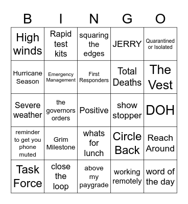 Disaster Preparedness Bingo Card