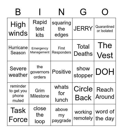 Disaster Preparedness Bingo Card