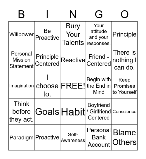 7 Habits - Pages 1 - 104  Bingo Card