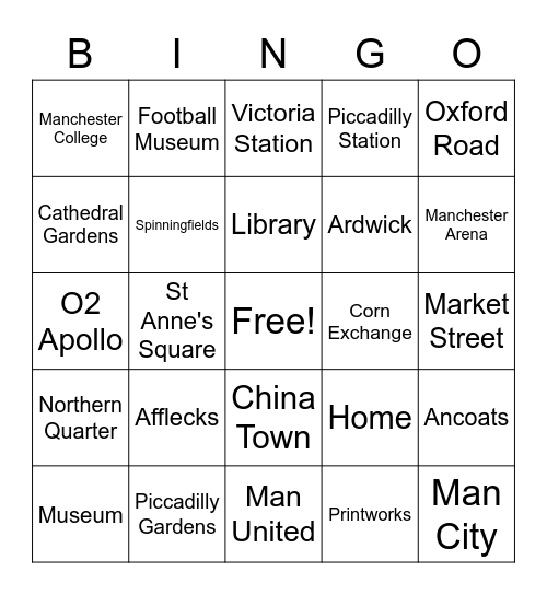 Manchester Bingo Card