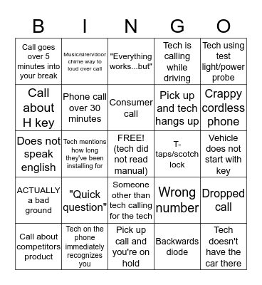 Tech Support Bingo Card