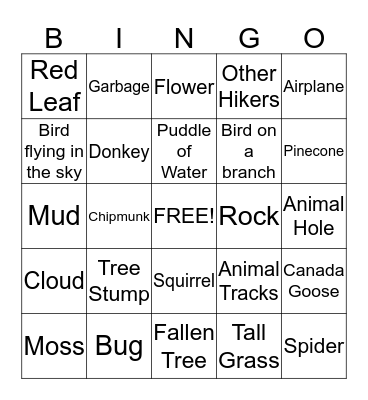 What We Saw On Our Hike Bingo Card