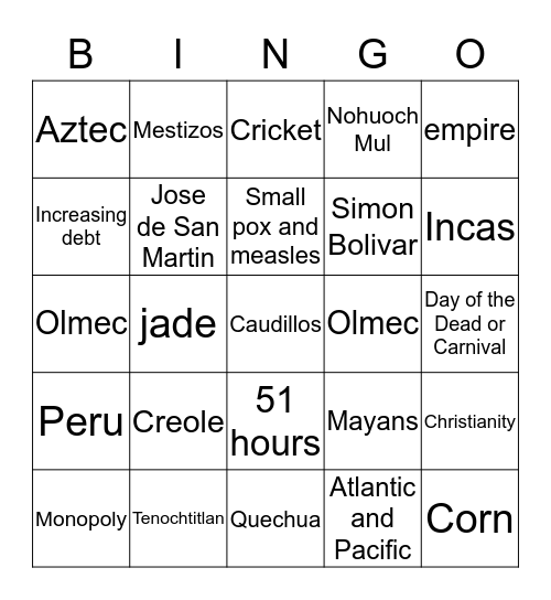 Untitled Bingo Card