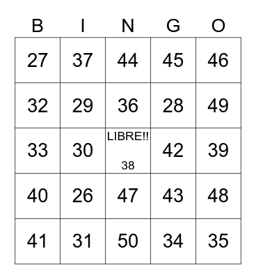 Los numeros  Bingo Card