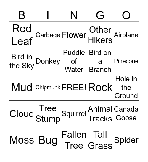 What We Saw On Our Hike Bingo Card