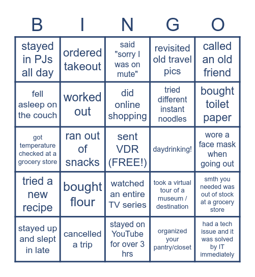 Quarantine Bingo Card