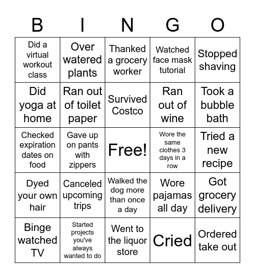 Quarantine Bingo Card