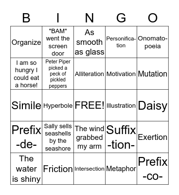 FIGURATIVE LANGUAGE Bingo Card
