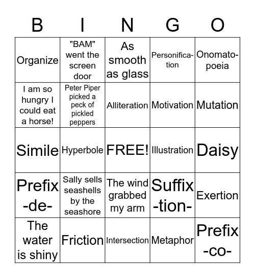 FIGURATIVE LANGUAGE Bingo Card