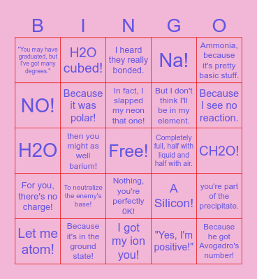 Chemistry Bingo Card