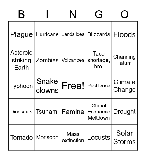 Apocalypse Bingo! Bingo Card