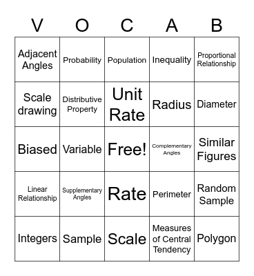 Math Vocabulary Bingo Card