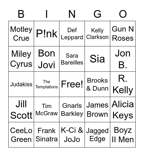 Music Bingo 8 Bingo Card