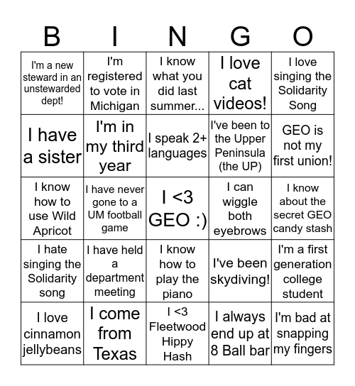 GEO BONDING BINGO :) Bingo Card