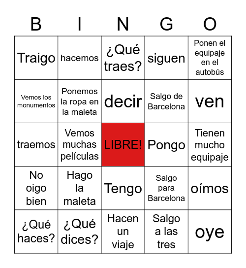 Irregular "yo" verbs en español Bingo Card