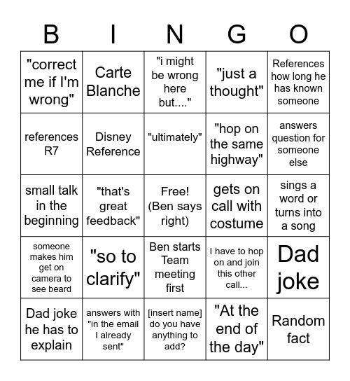 Ben-Bingo Card