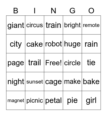 Jacob's bingo game Bingo Card