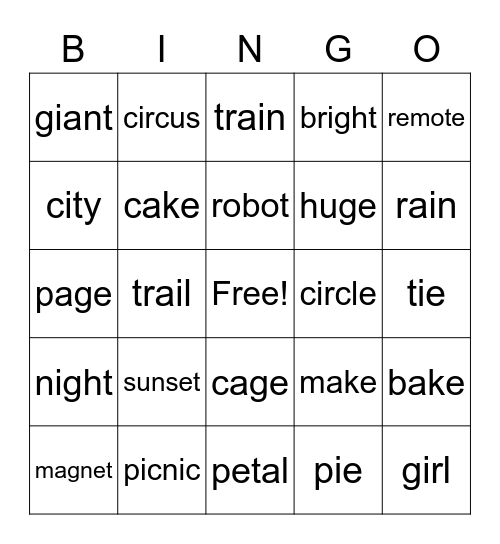 Jacob's bingo game Bingo Card