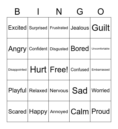 Emotions Bingo Card