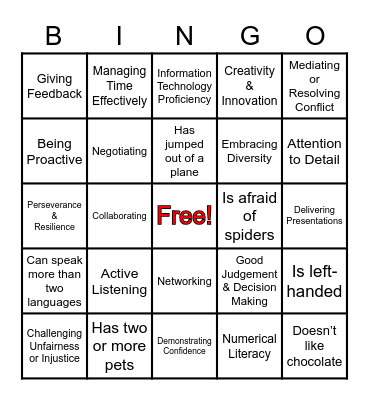 Becoming YU Skills Bingo Card