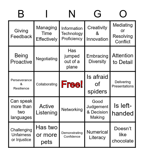 Becoming YU Skills Bingo Card