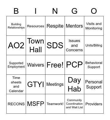 The Day in the Life of a Service Coordinator Bingo Card