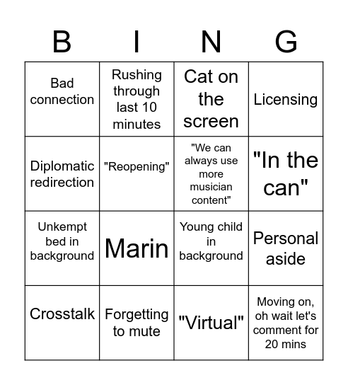 Digital Content TF Bingo Card