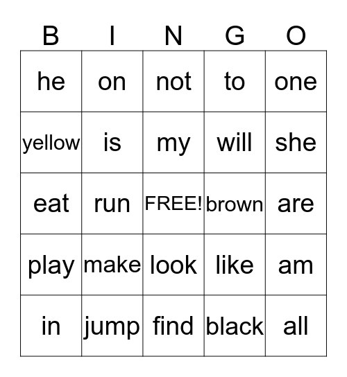 Yellow & Green Sight Words Bingo Card