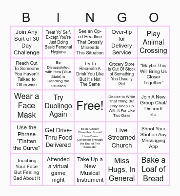 Quarantine Bingo Card