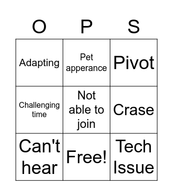 OAD OPS Bingo Card