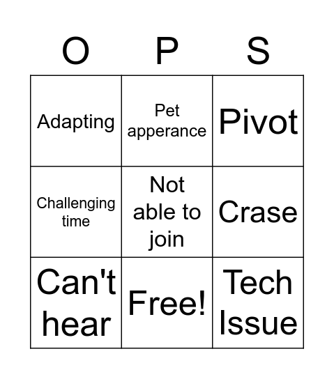 OAD OPS Bingo Card