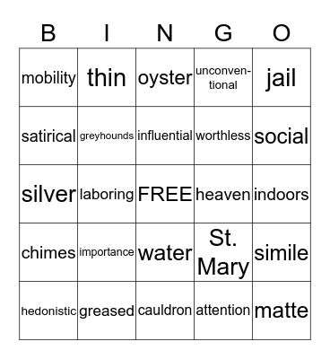 The Canterbury Tales: Monk Bingo Card