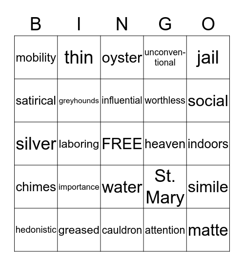 The Canterbury Tales: Monk Bingo Card