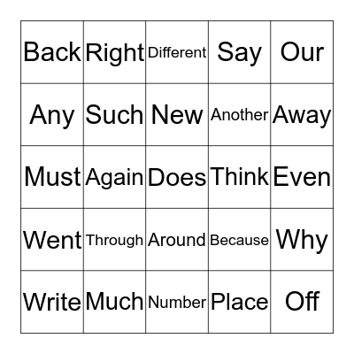 Second Hundred Most Used Words Bingo Card