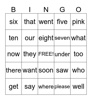 Purple & Blue Sight Words Bingo Card
