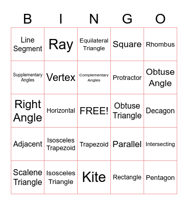 4th Grade Geometry Bingo Card