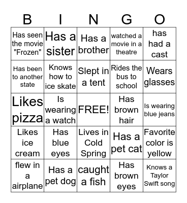 Get to know each other! Bingo Card