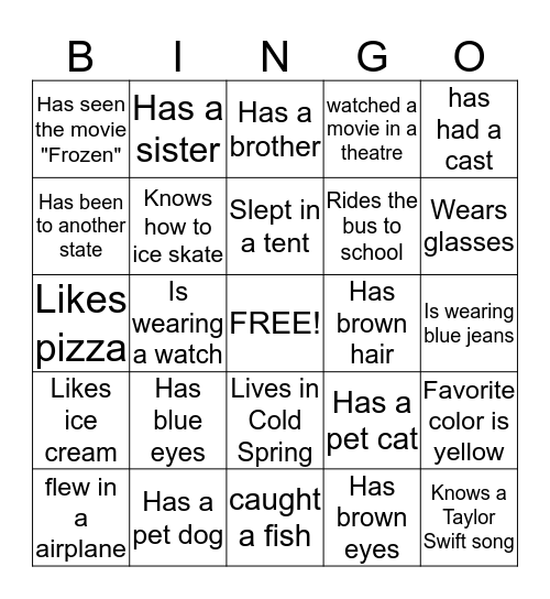 Get to know each other! Bingo Card