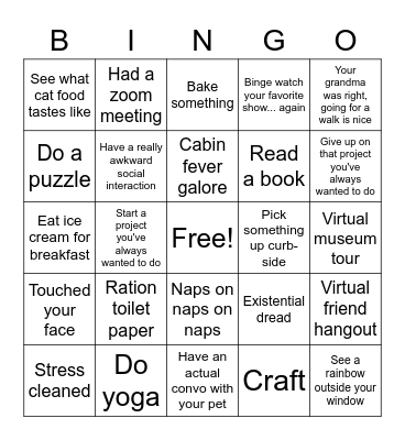 Quarantine Bingo Card