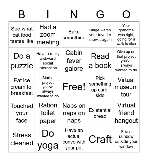 Quarantine Bingo Card