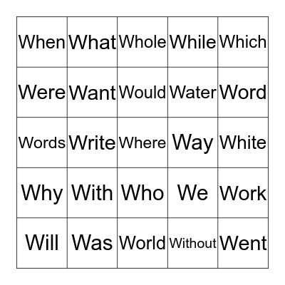W Words Bingo Card