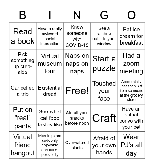 Quarantine Bingo Card