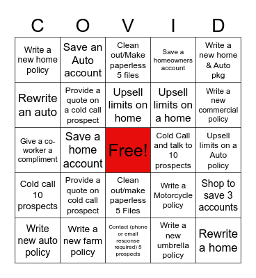 Metzger Insurance COVID Bingo Card