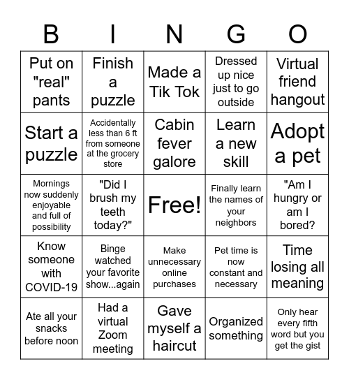 Quarantine Bingo Round 1 Bingo Card