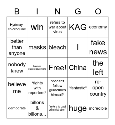Trump Bingo Card