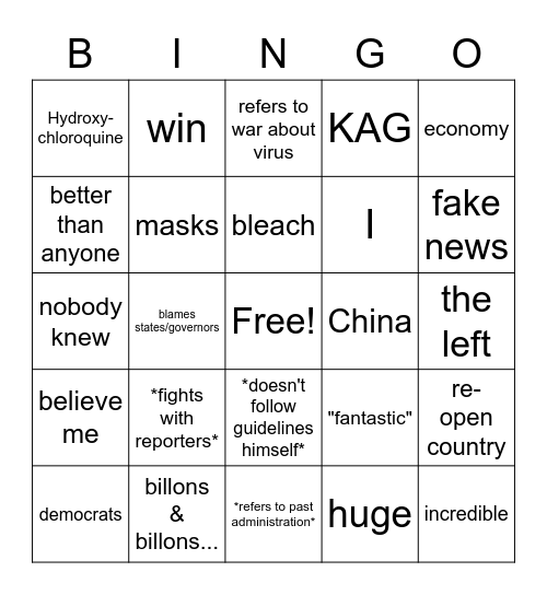 Trump Bingo Card