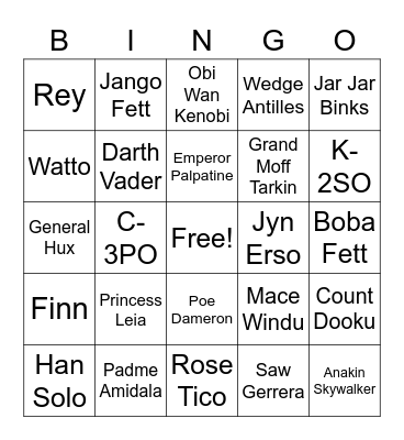 Star Wars Quote Bingo Card