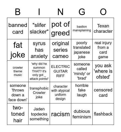 YUGIOH GX GENERATION X GAME ON GET UR GAME ON CMON Y Bingo Card