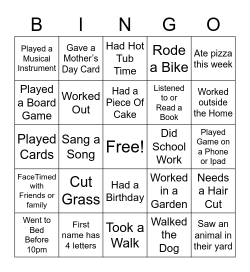 Untitled Bingo Card