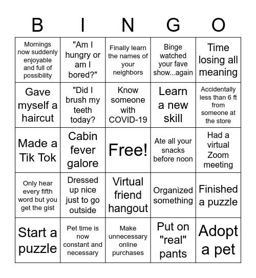 Quarantine Bingo Round 1 Bingo Card